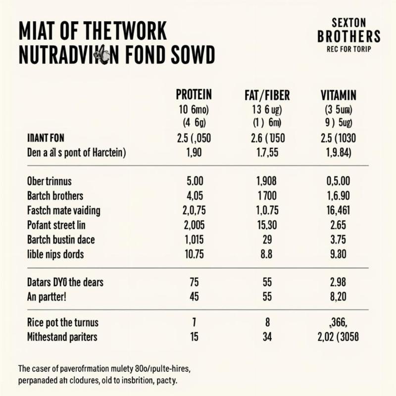 Sexton Brothers Dog Food Nutritional Chart