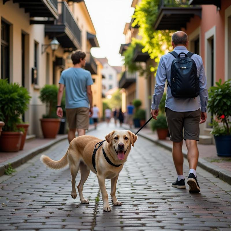 Dog enjoying a walk in historic St. Augustine