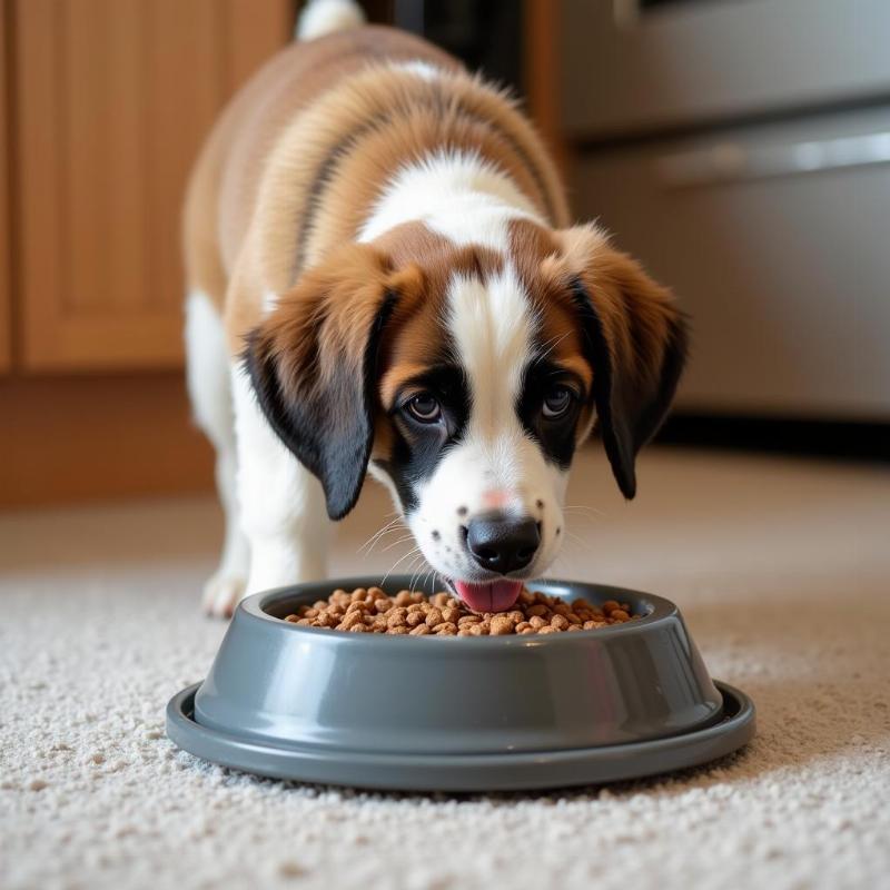 St. Bernard puppy enjoying a meal