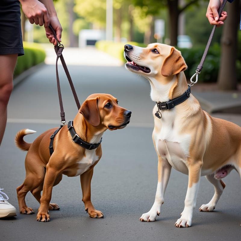 Dogs interacting under supervision