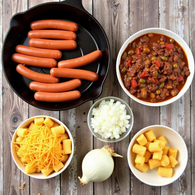 Ingredients for Tater Tot Chili Dog Casserole