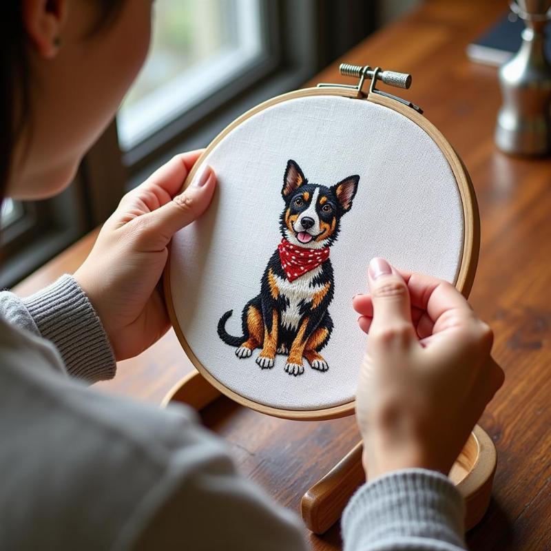 Cross stitching a dog pattern