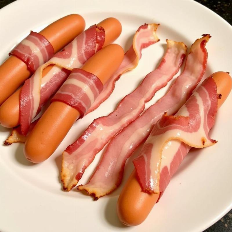 Pre-cooked bacon strips ready to wrap hot dogs