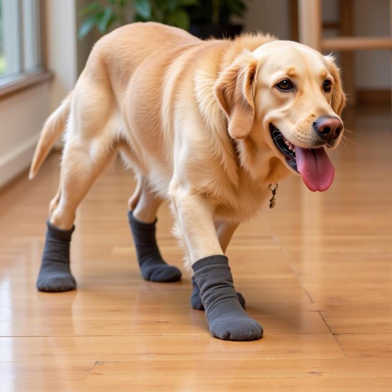 Senior Dog Walking Confidently with Traction Socks