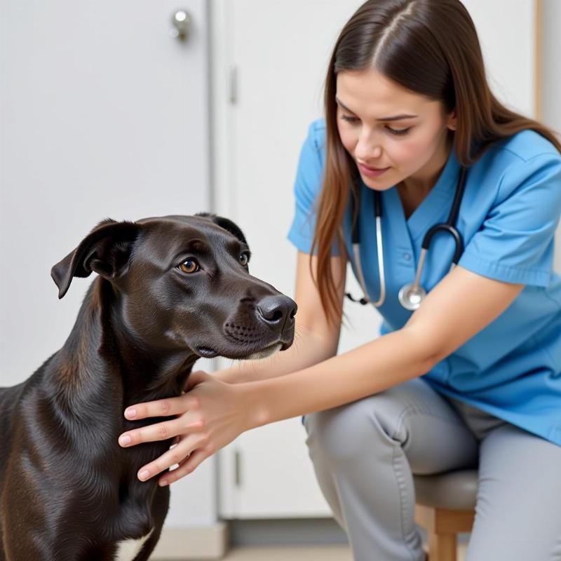 Veterinarian examining a healthy dog