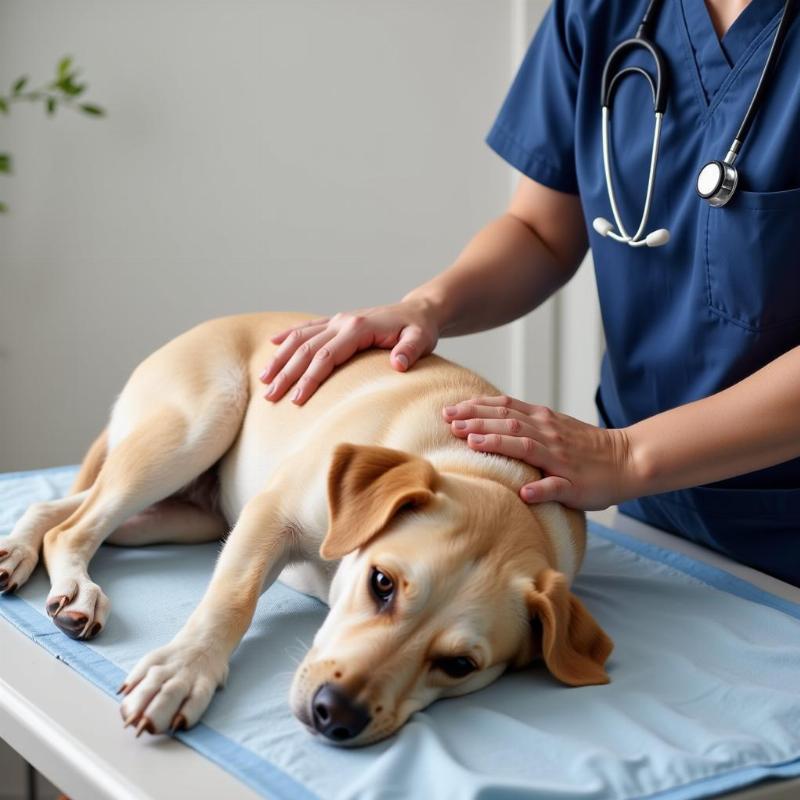 Vet examining dog