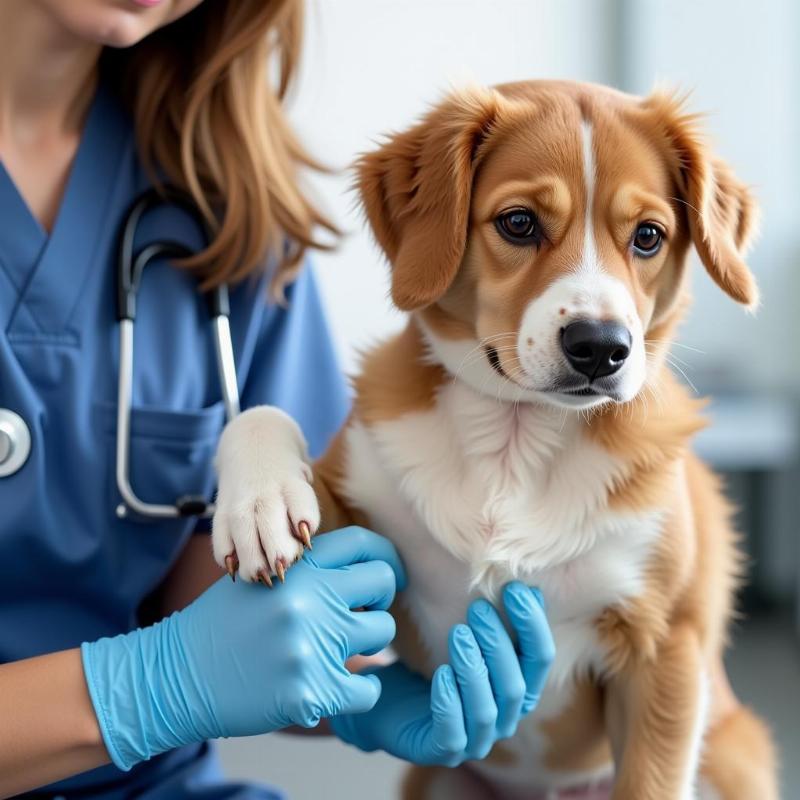 Veterinarian Examining Dog's Paw