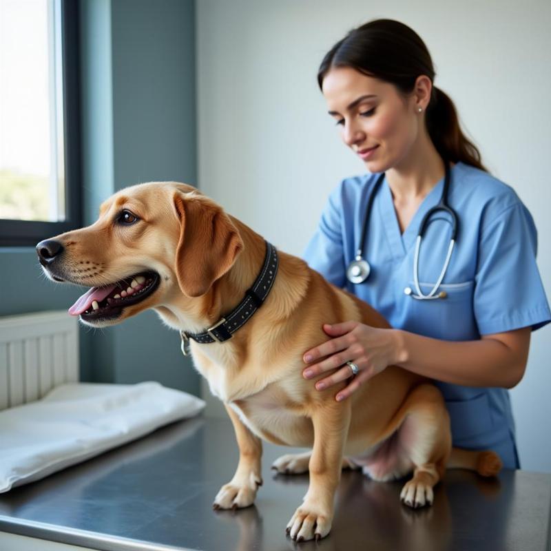 Veterinarian examining a dog