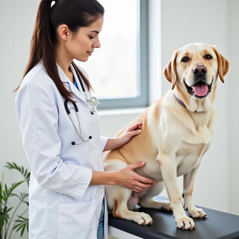 Veterinarian examining a dog