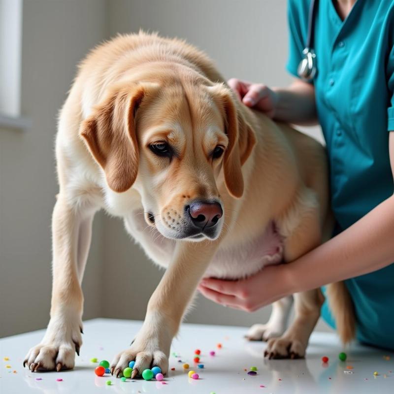 Veterinarian Examining a Dog After Gellet Ingestion