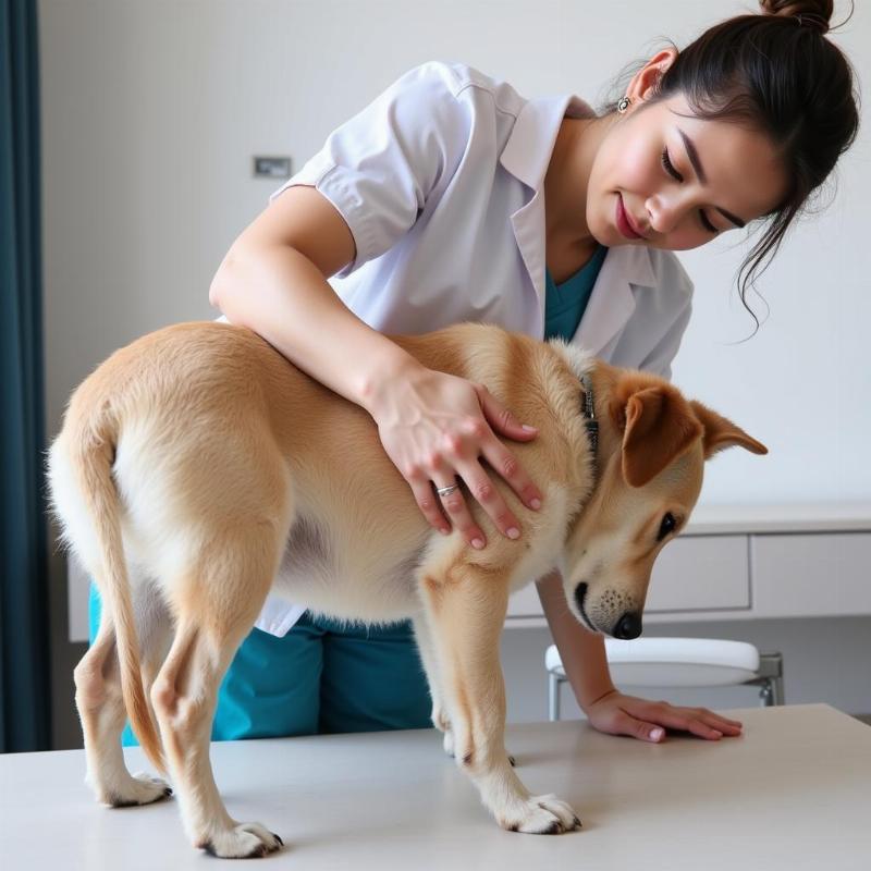 Veterinarian examining a dog's joints for signs of arthritis