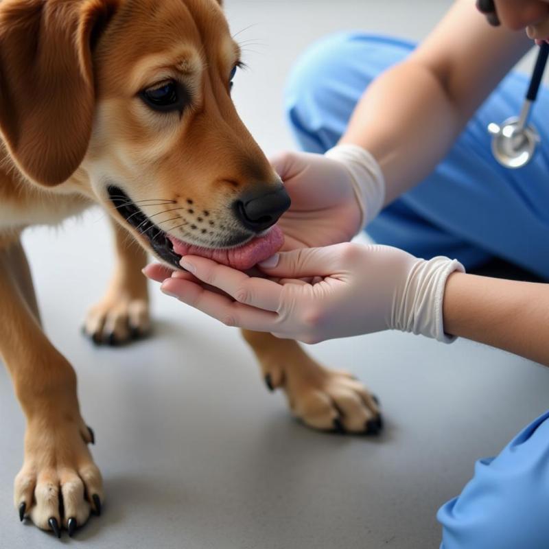 Veterinarian Examining a Dog's Paw