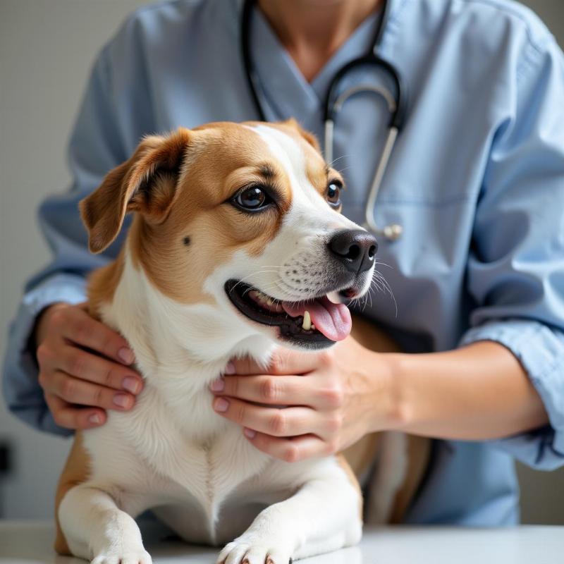 Veterinarian examining a senior dog