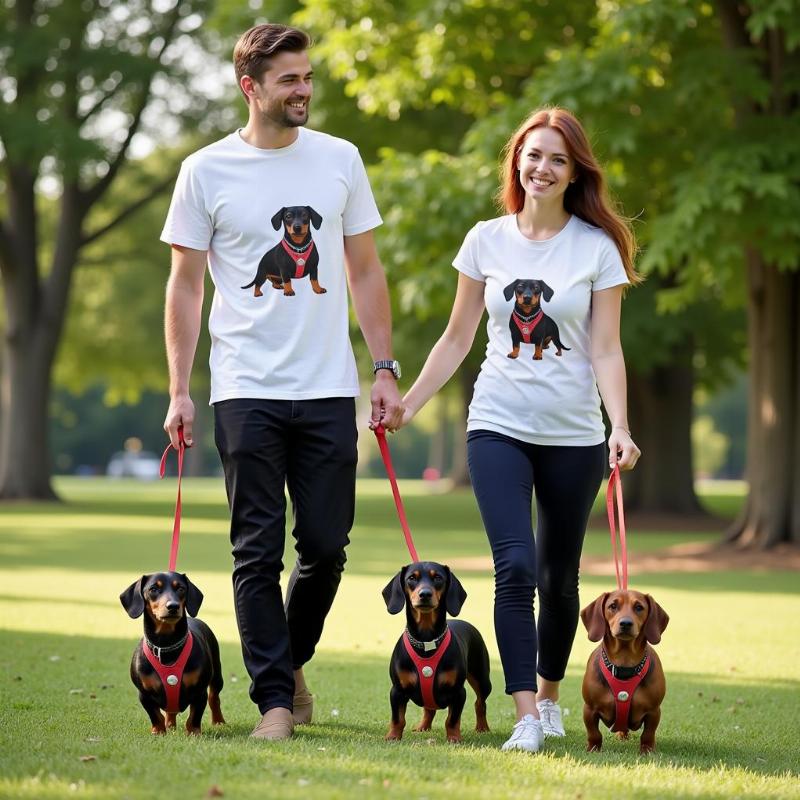 Wiener Dog Owners Wearing Matching Shirts