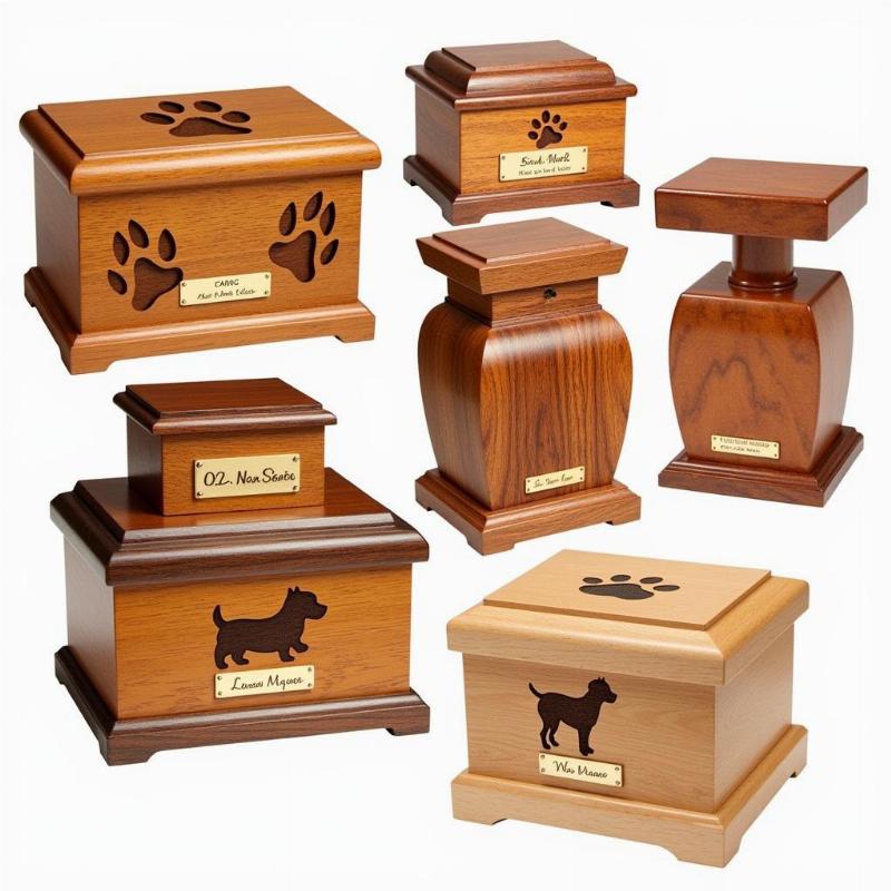 Engraved wooden dog urns