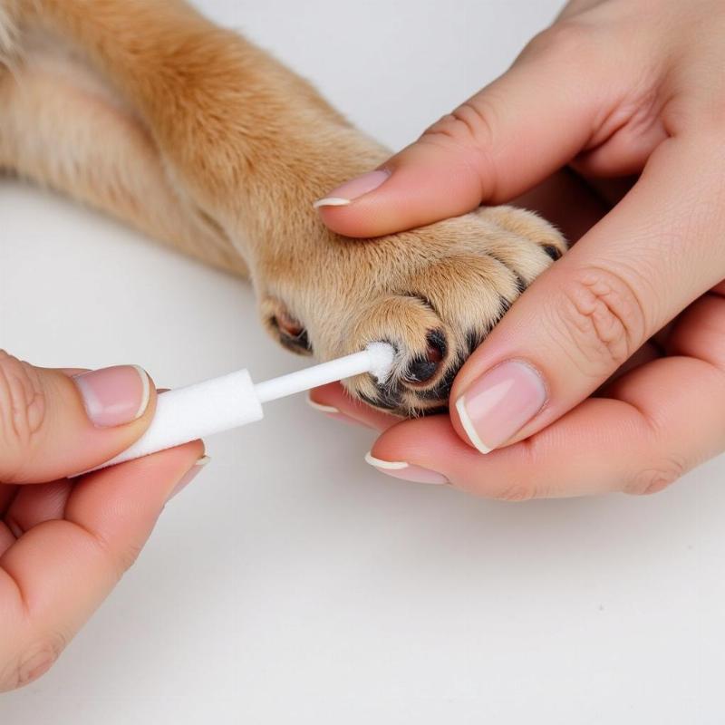 Applying styptic powder to a bleeding dog nail.