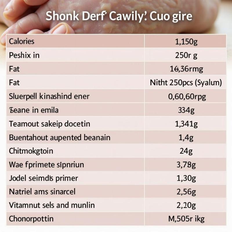 Chicken feet nutritional chart