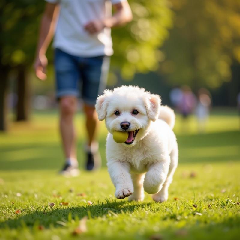 Bichon Frise playing in a park