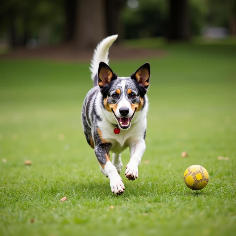 Border Heeler playing fetch