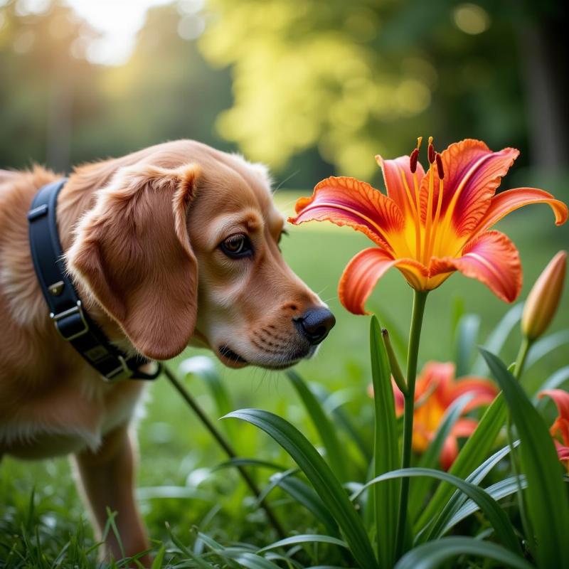 Dogs and Lily Flowers