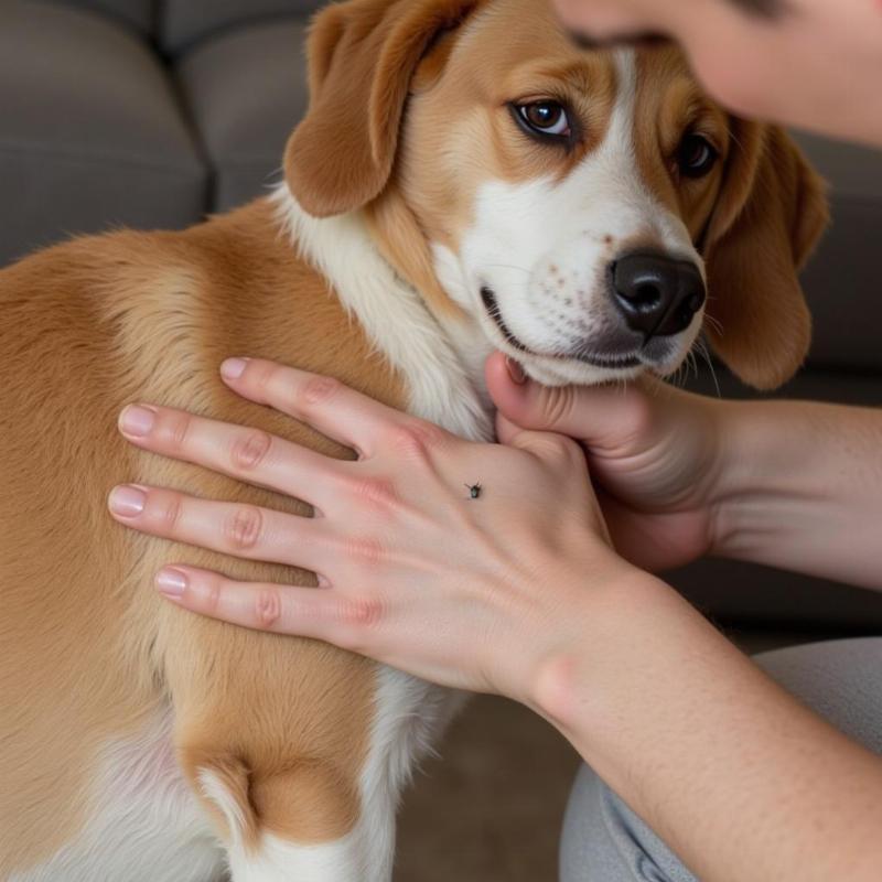 Checking a dog for ticks