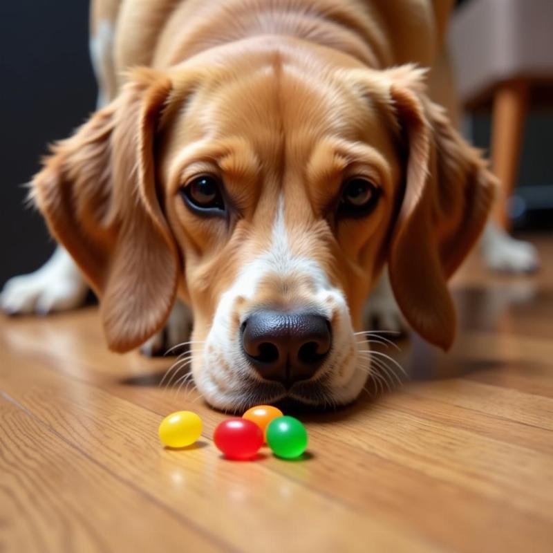 Dog eating a jelly bean