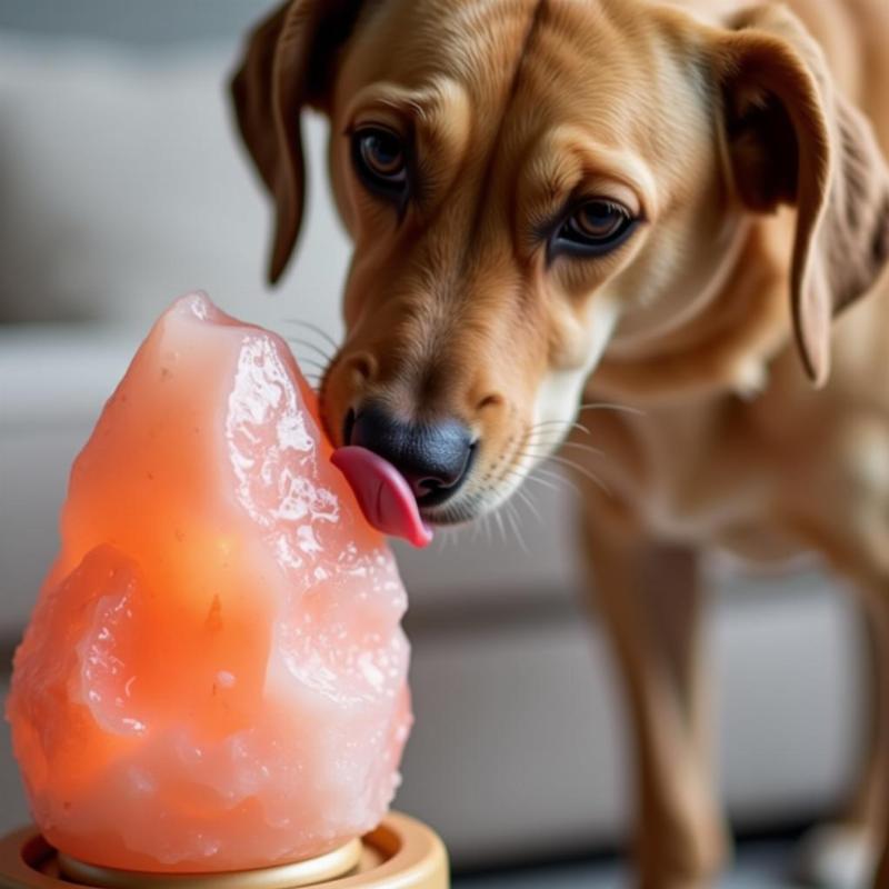 Dog eating Himalayan salt