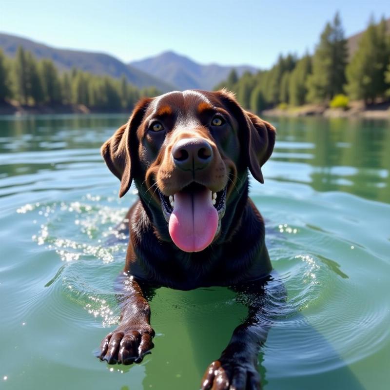 Dog swimming in a California lake