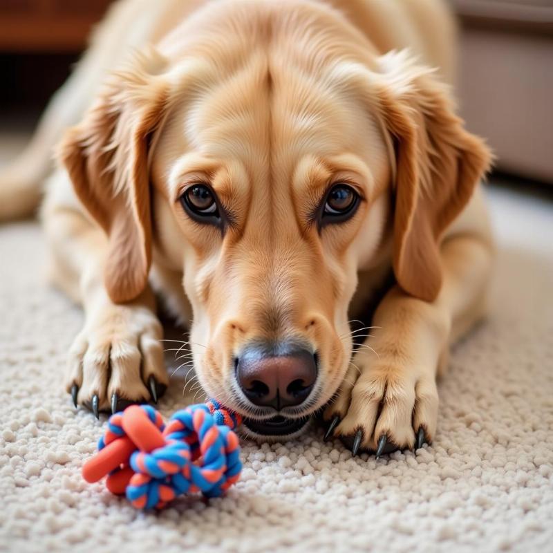 Dog playing with chew toy