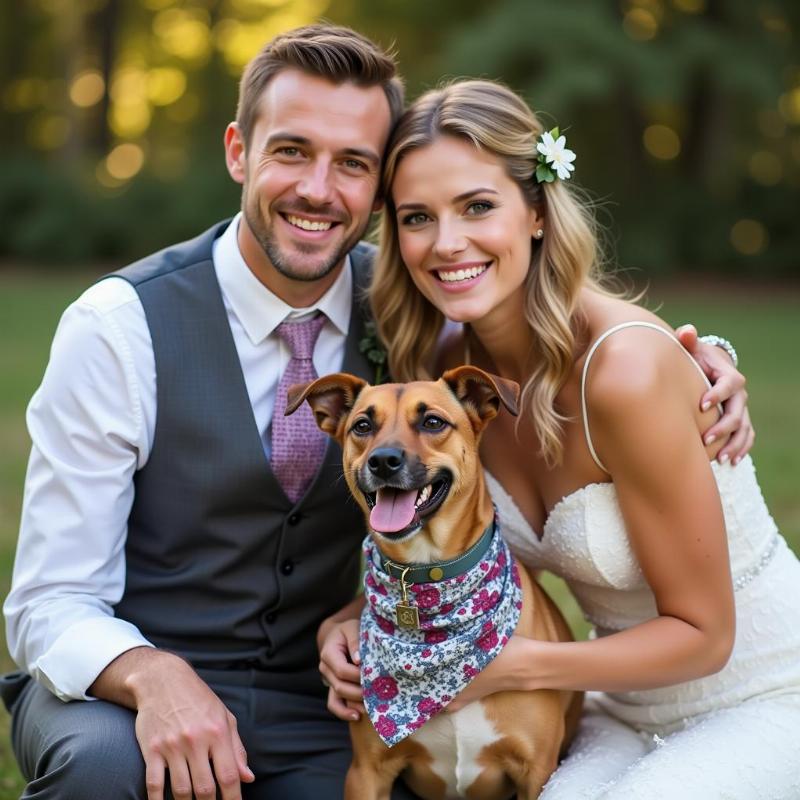 Dog posing for wedding photos