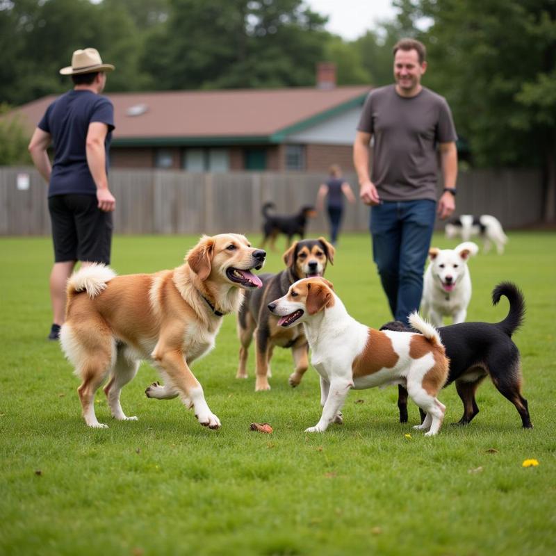 Dogs playing together at the park