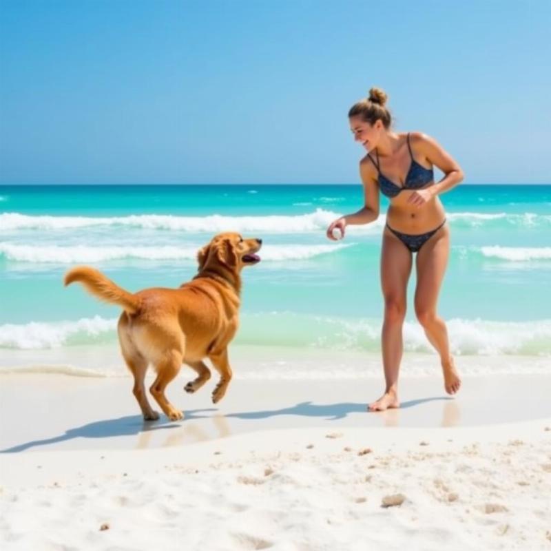 Dog with owner on Santa Rosa Beach