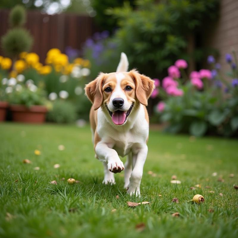 Dog playing in the garden