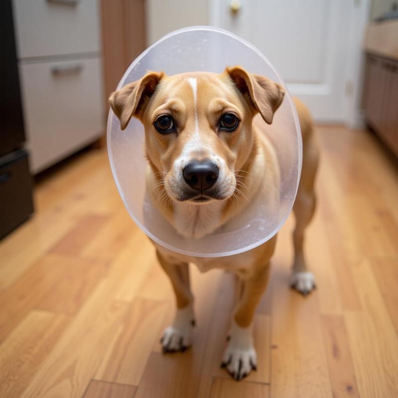 Dog Wearing a Cone Standing Still