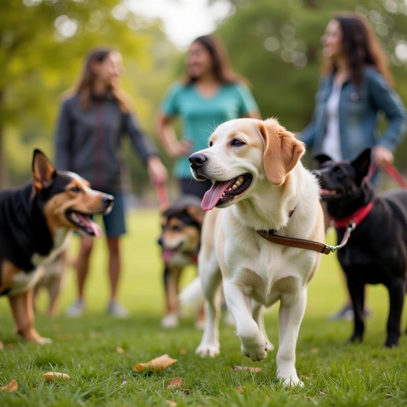 Dog socializing in a park