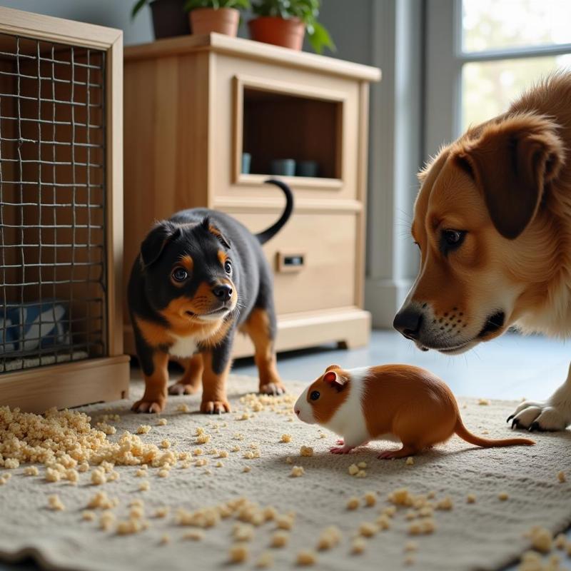 Dog and Guinea Pig Playing Together