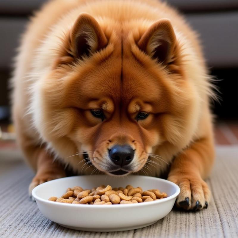 Chow Chow eating dog food