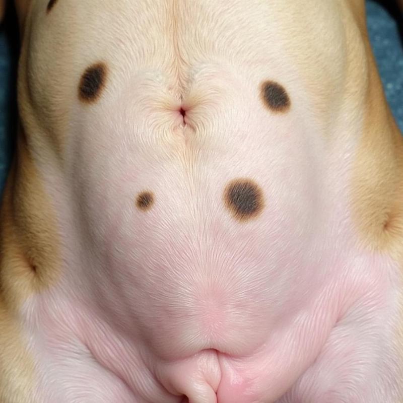 Close-up of dog age spots on belly