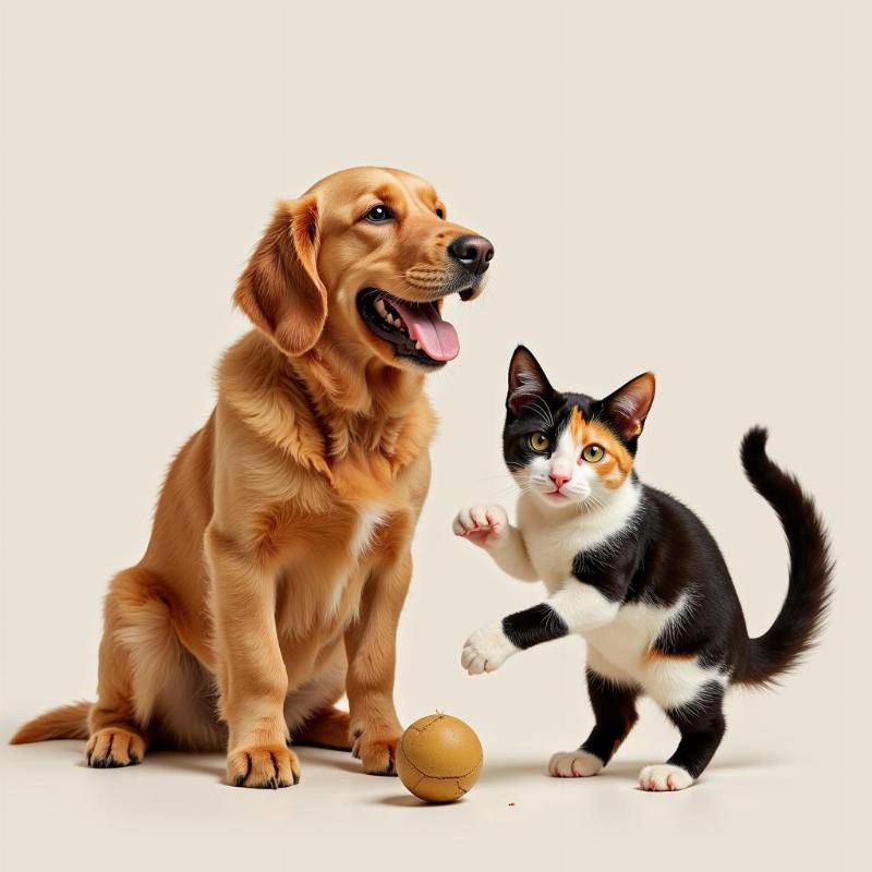 A dog and cat playing together