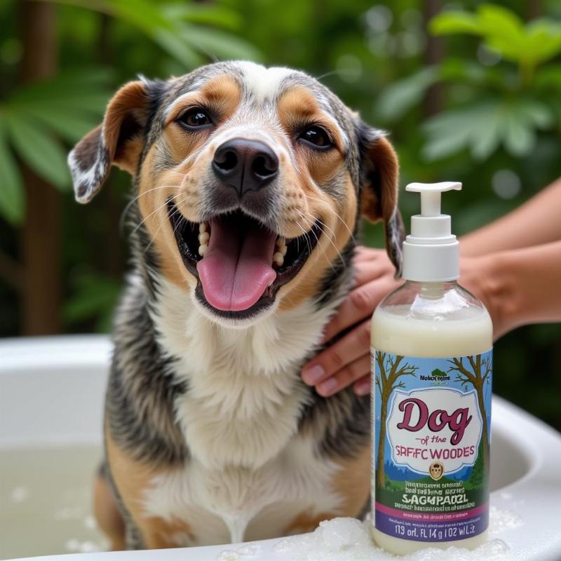 Dog Being Washed with Dog of the Woods Shampoo