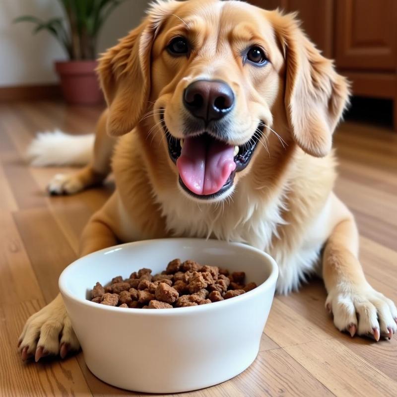 Dog Enjoying Dog Food of the Wild