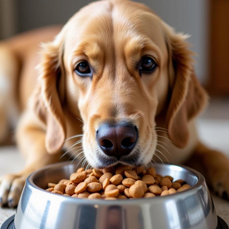 Dog Eating Kibble from a Bowl