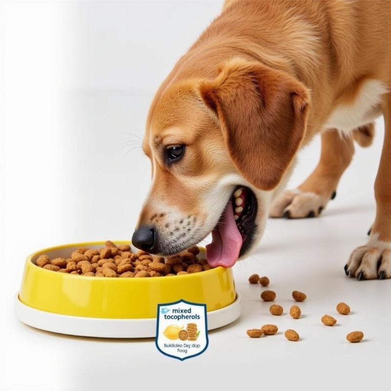 Dog Eating Kibble Containing Mixed Tocopherols