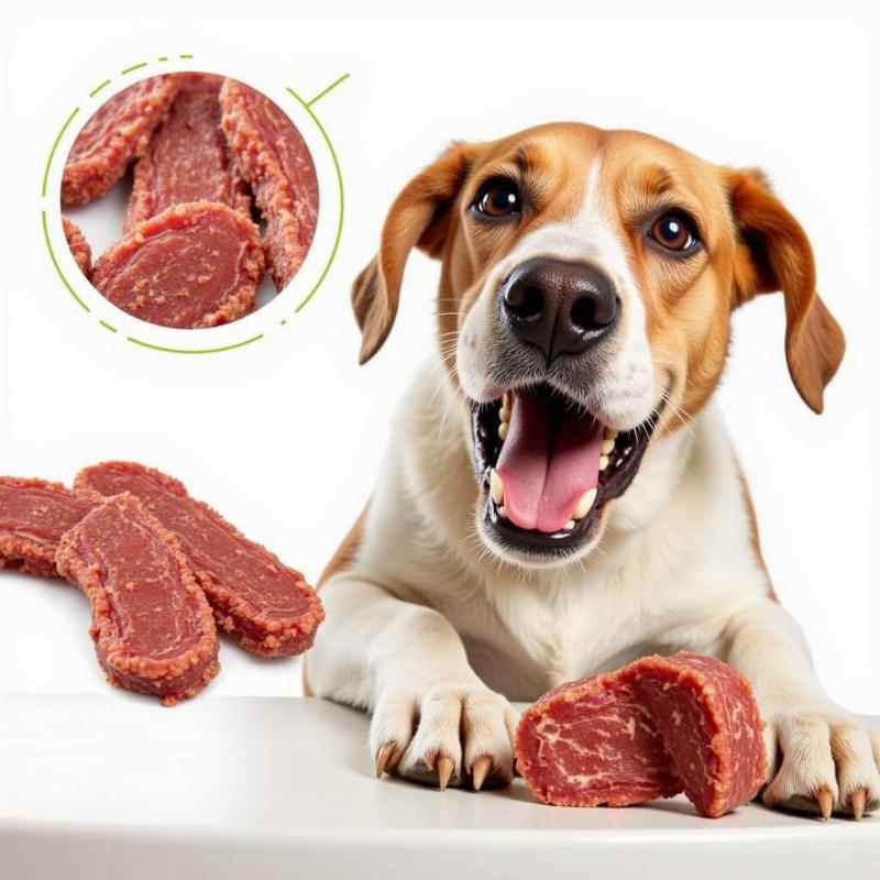 A happy dog enjoying a dehydrated organ meat treat