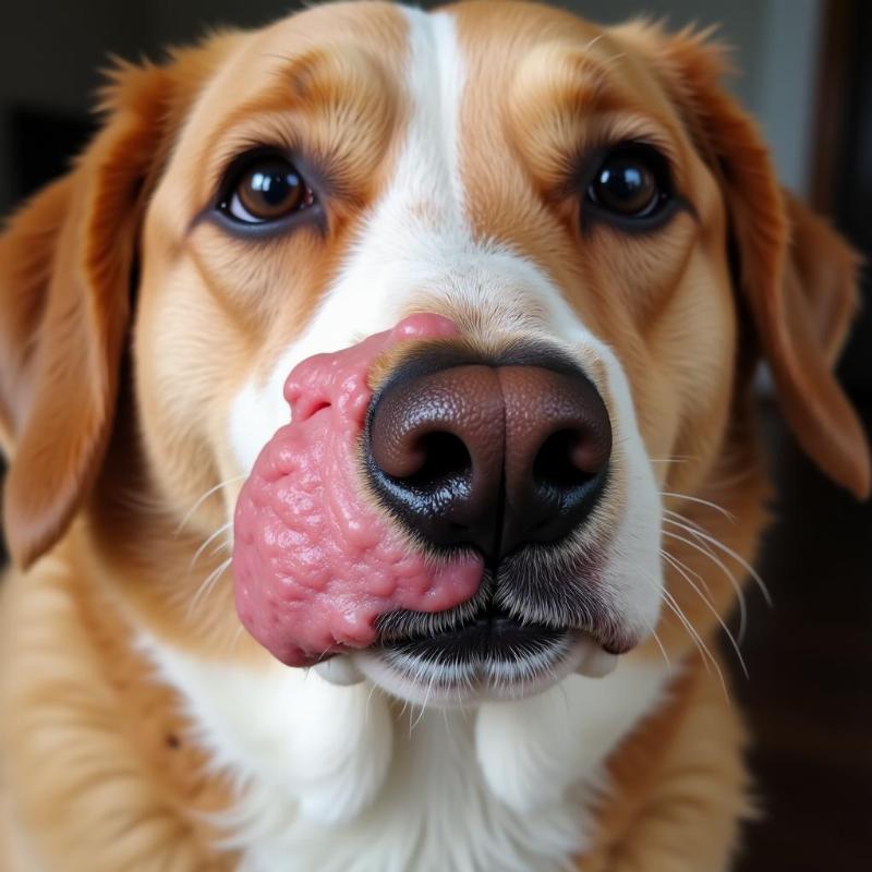 Dog with facial swelling from an insect bite