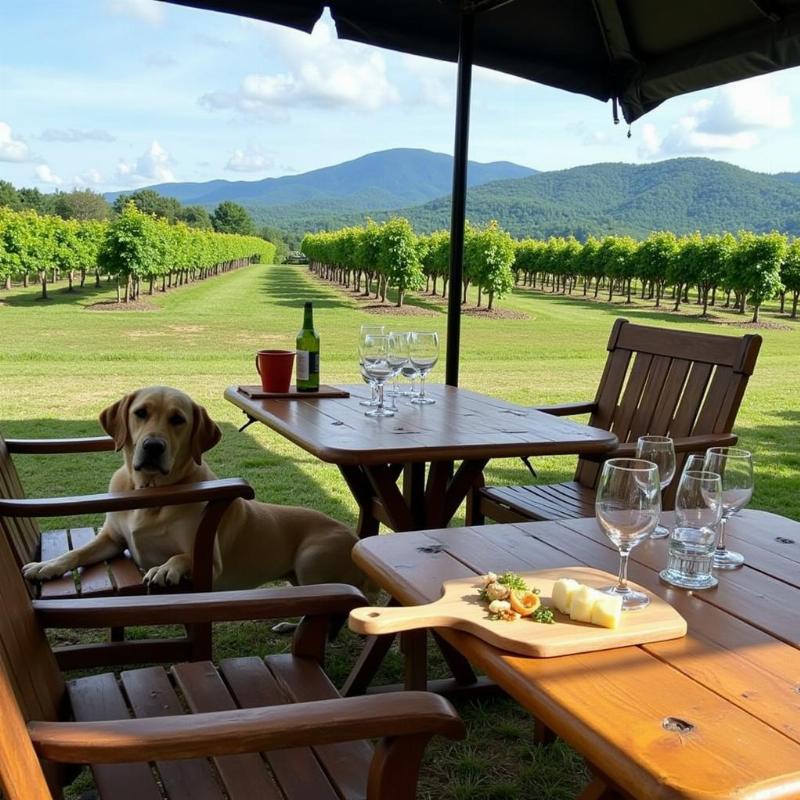 Dog resting under a table at a Seneca Lake winery