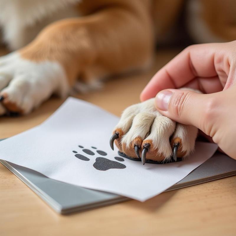 Dog Getting Paw Print Taken With Ink Pad