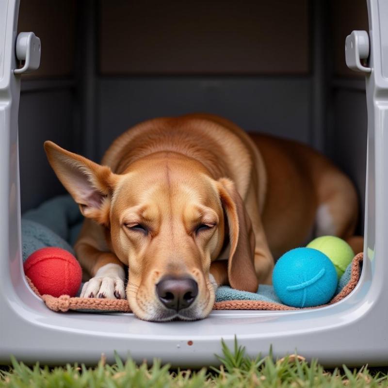 Comfortable Dog Sleeping in Kennel