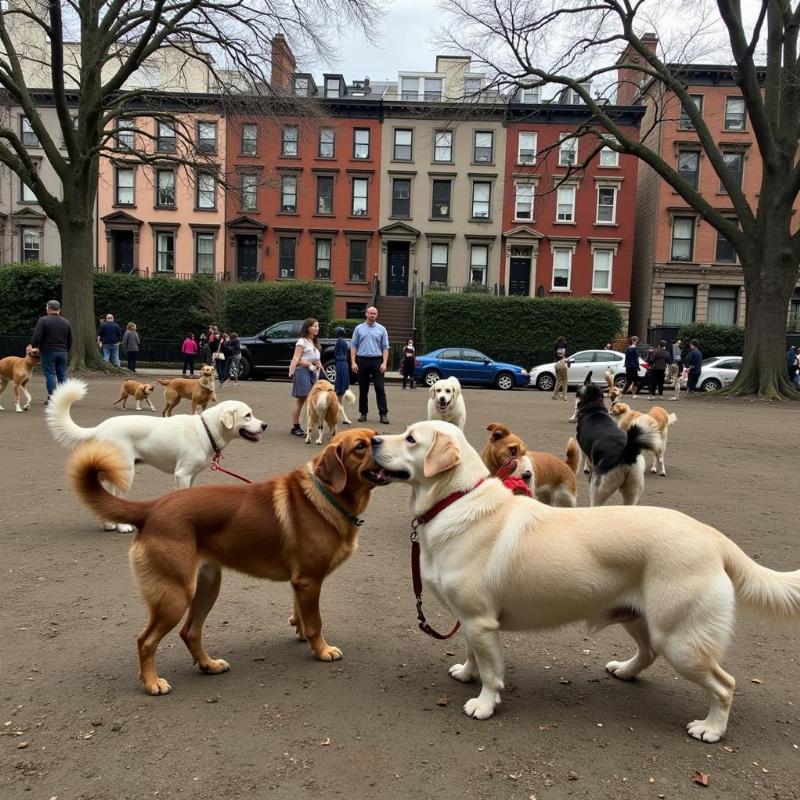 Dog park scene on the Upper East Side