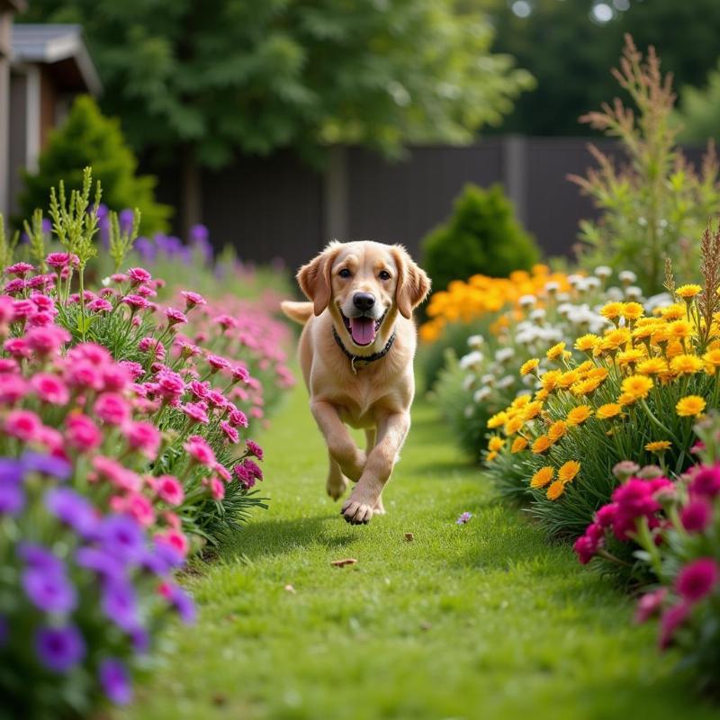 Dog Playing in a Dog-Friendly Garden